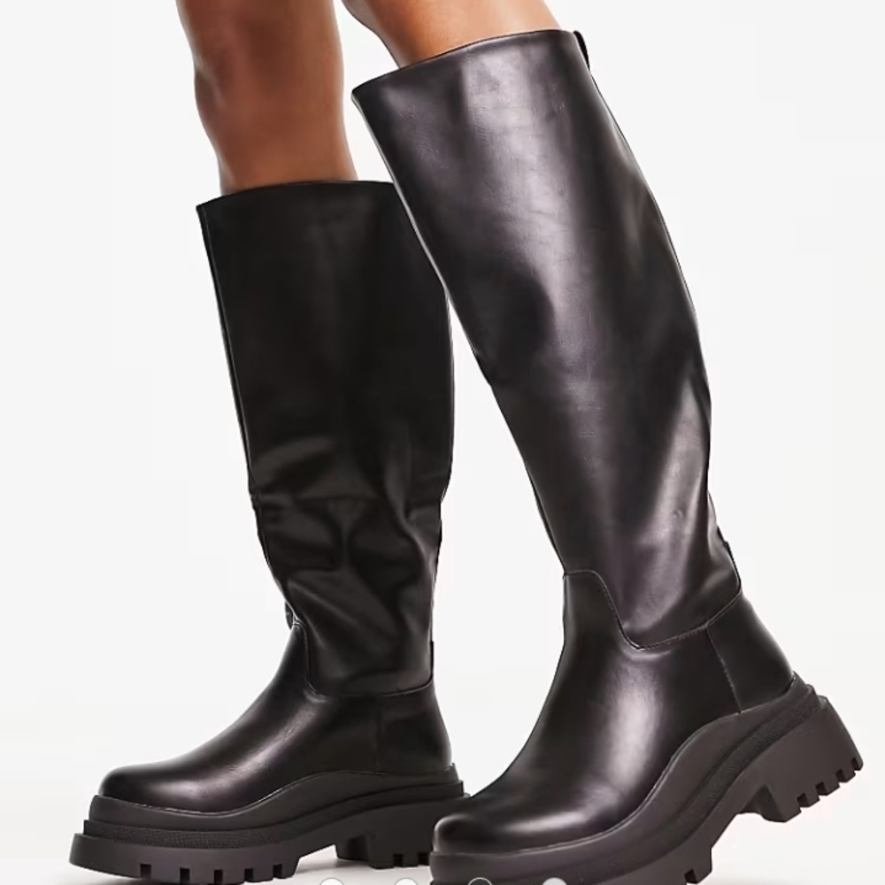 Black Leather Knee-High Boots